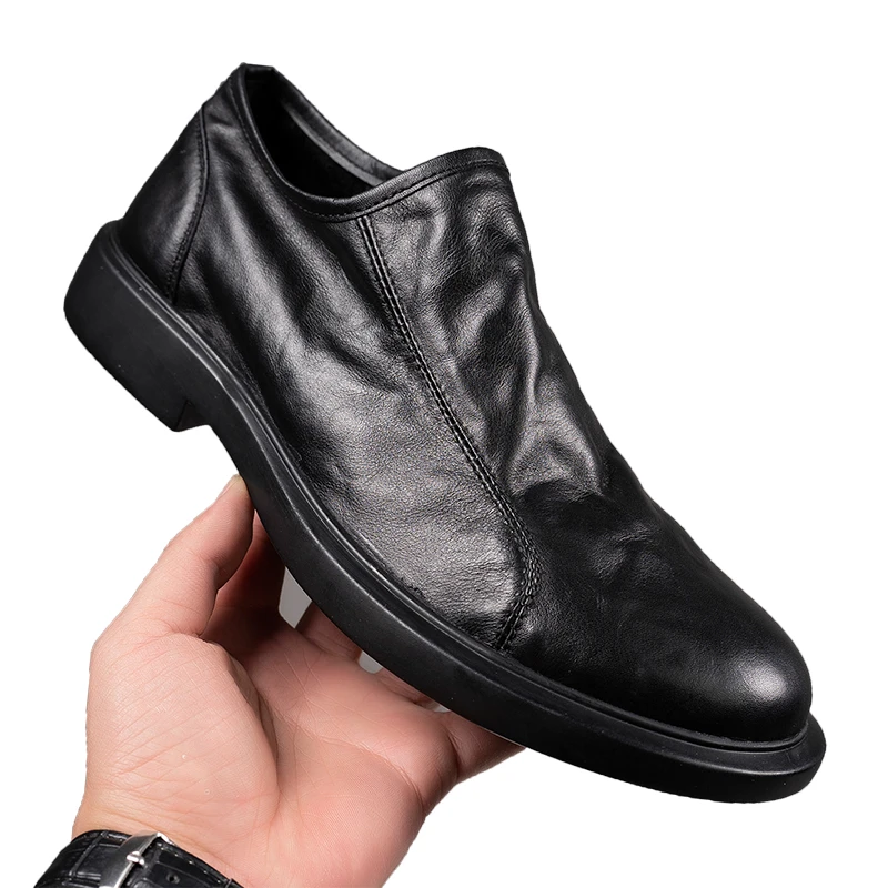 春季新品头层牛皮休闲皮鞋男真皮百搭软底软面男士商务英伦男鞋
