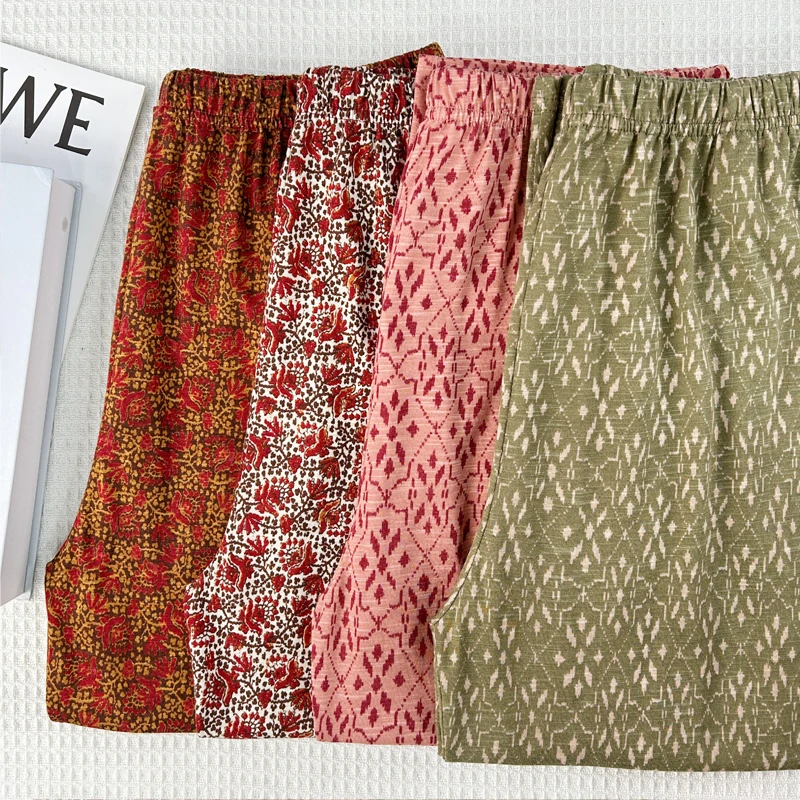 【竹节棉八分裤】新疆棉莫代尔混纺宽松直筒中年妈妈居家裤多花色