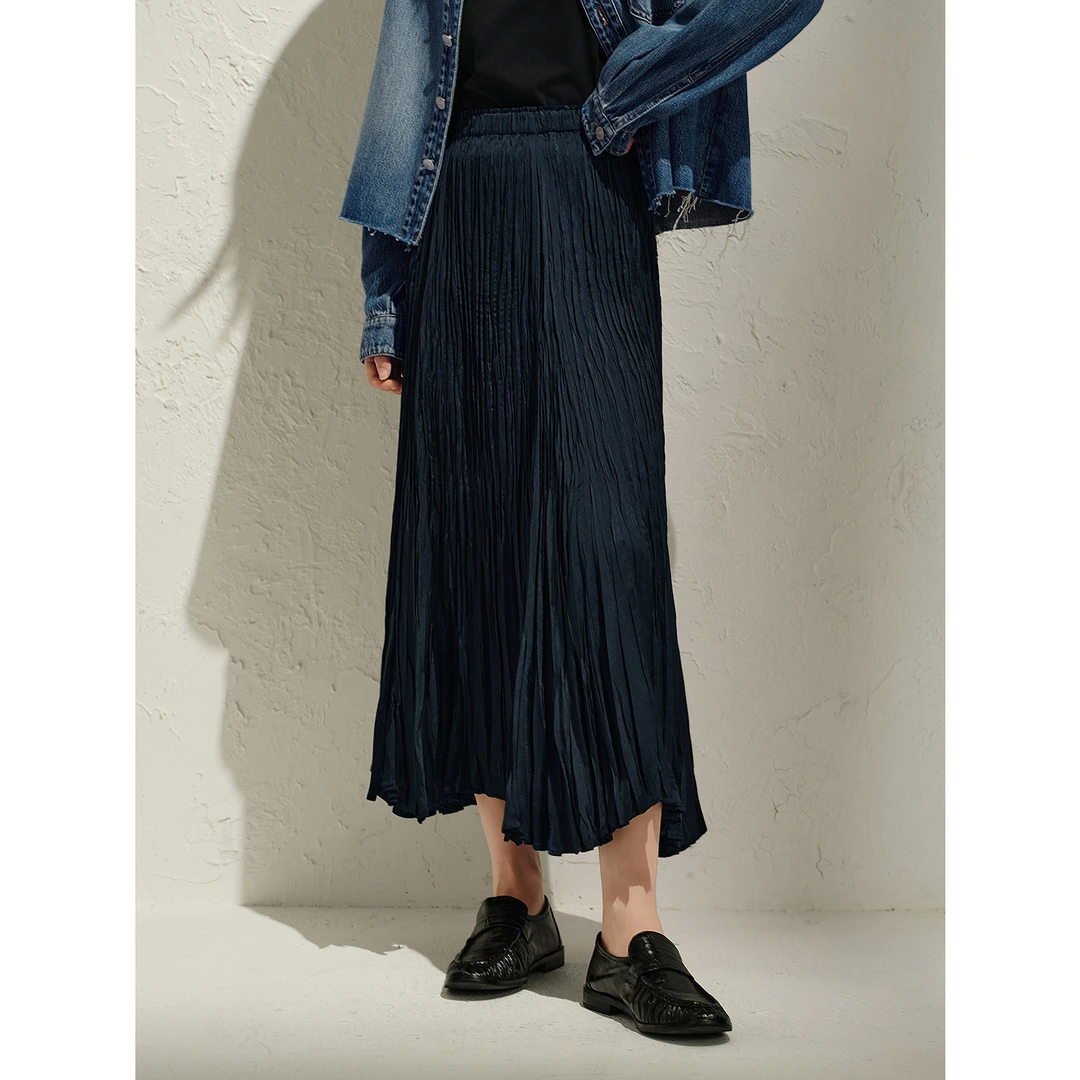 【丽公主专属】玖姿·安娜蔻KWFC20016压褶垂感A裙半身裙女2025春