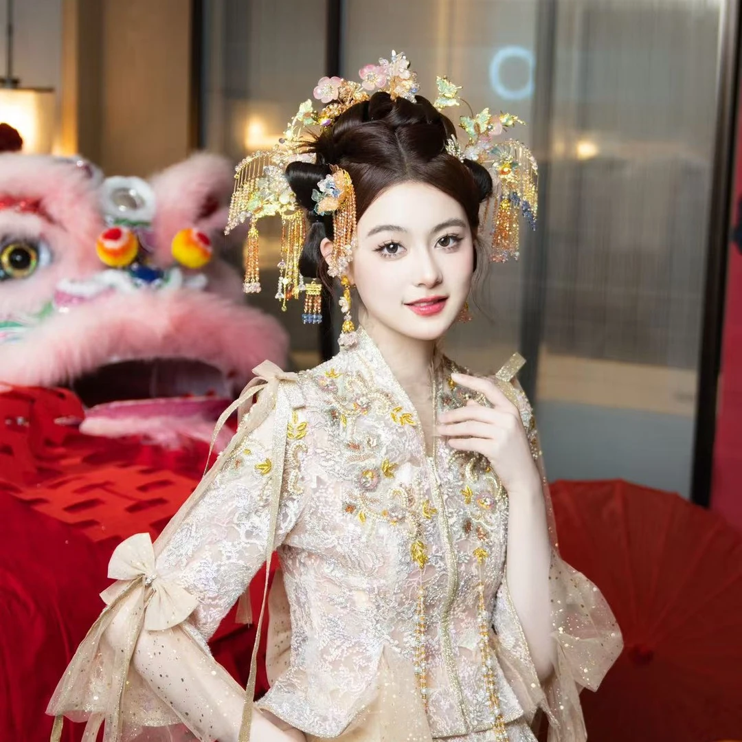 欧姿新品巨灵气超美彩色系古风发饰新娘配饰