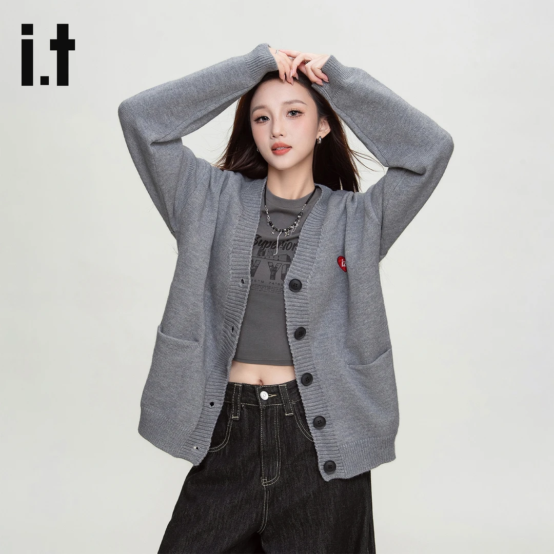 i.t izzue官方开衫毛衣2025秋冬新款女士潮流复古时尚长袖上衣A2M