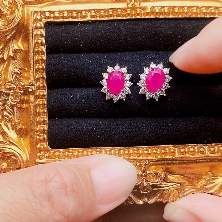 红宝石银S925镶嵌耳饰