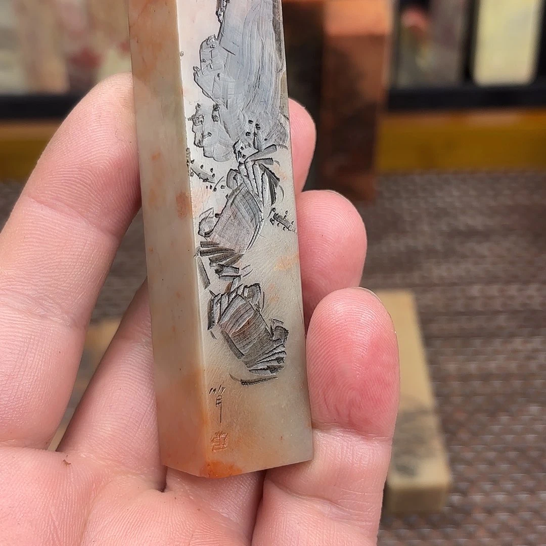 ****墨印石昌化石众磊文化竹月刻绘