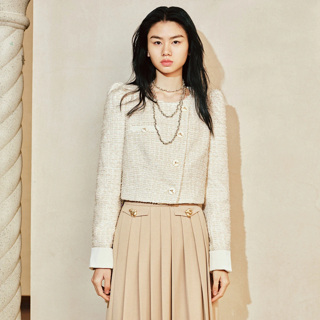 MAXRIENY【东方玉兰-商场同款】复古宫廷拼接花纱外套24春