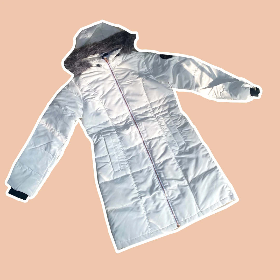 撕凯金属拉链收腰版灰鸭绒毛绒帽子防寒服