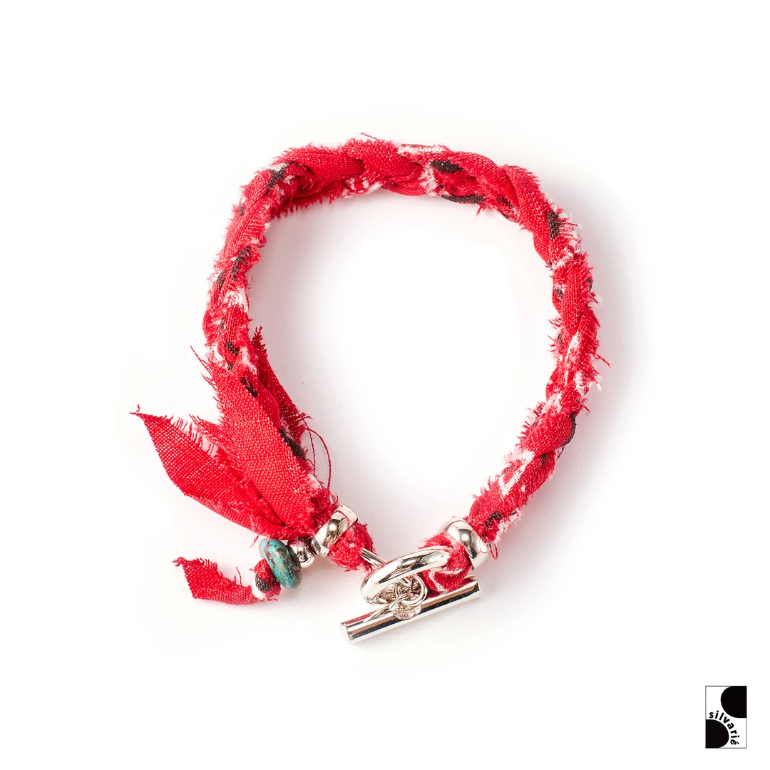 黄铜布艺手链 =silvarie=SUNKU39 日本美式古布绳T字扣手链男女