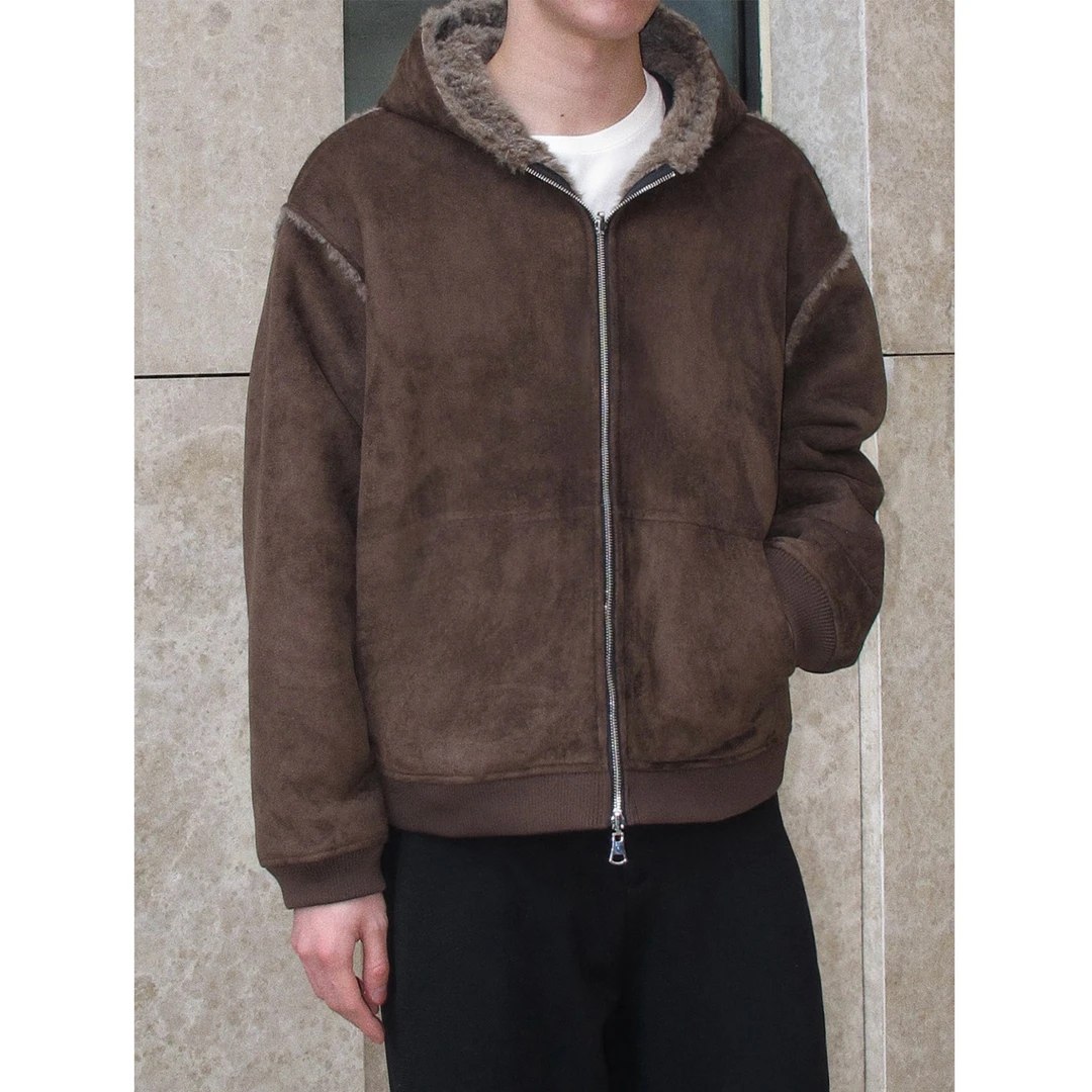 SDR“荒原皮毛夹克”麂皮绒皮毛一体重磅双面穿 冬季连帽夹克外套