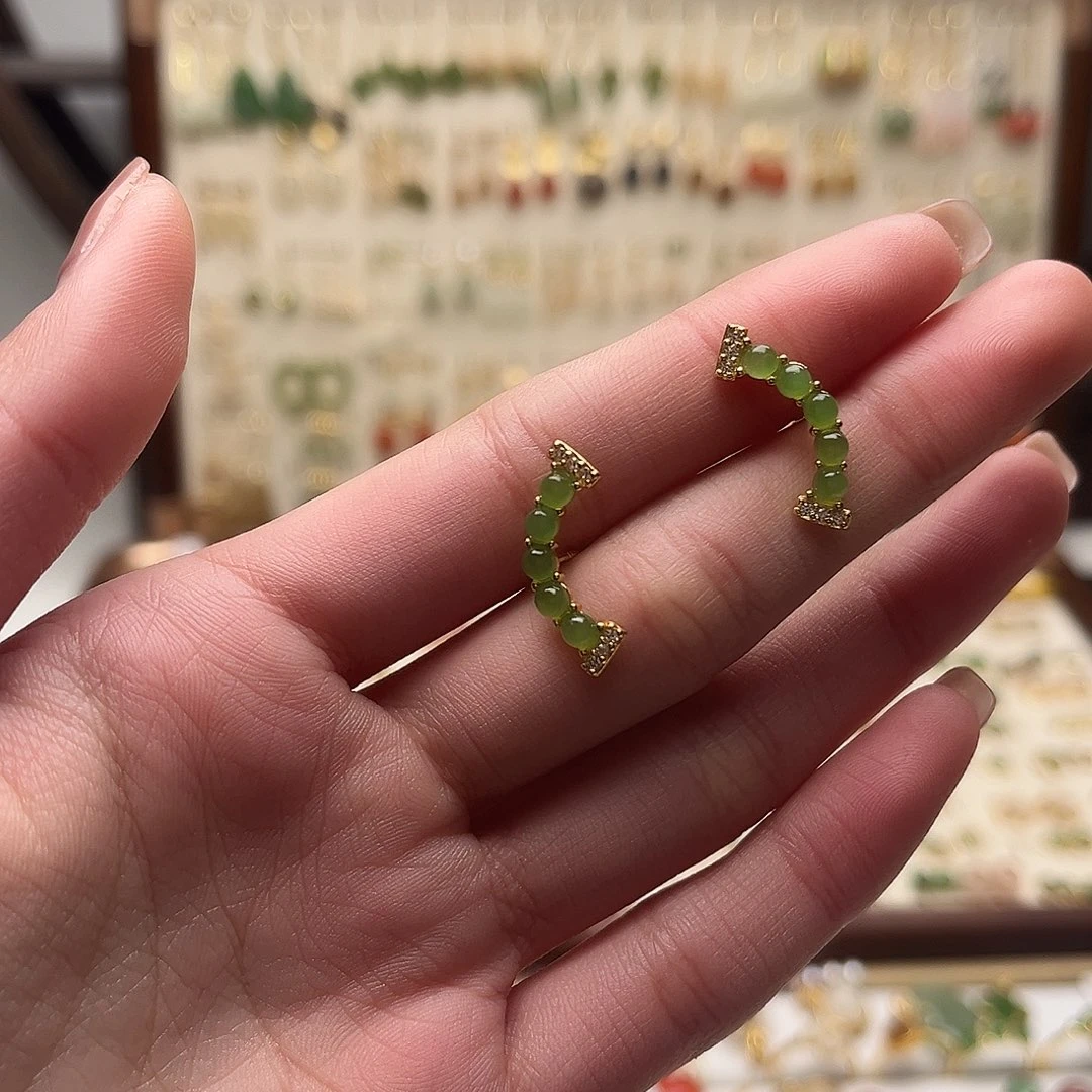 和田玉银S925镀金镶嵌耳饰