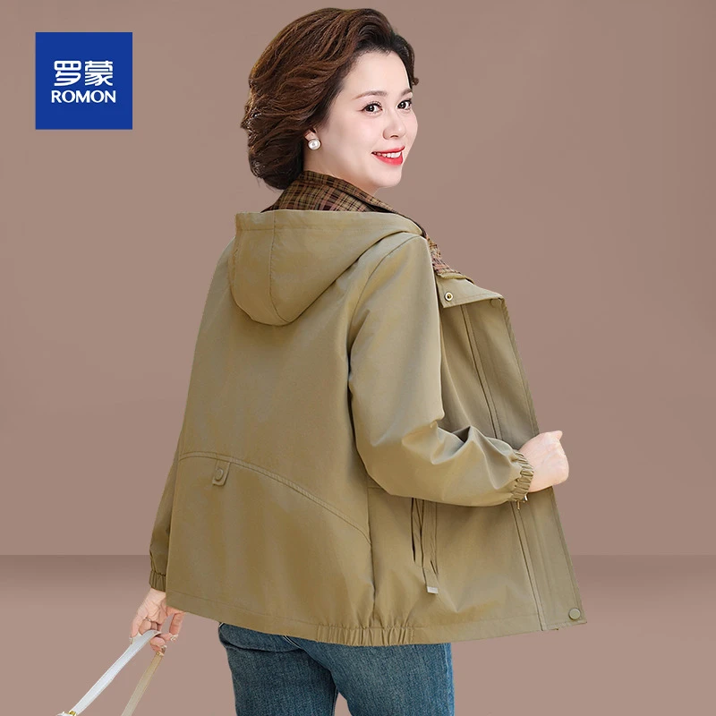 小个子妈妈外套春秋款开衫连帽夹克中老年女装秋装短款风衣50多岁