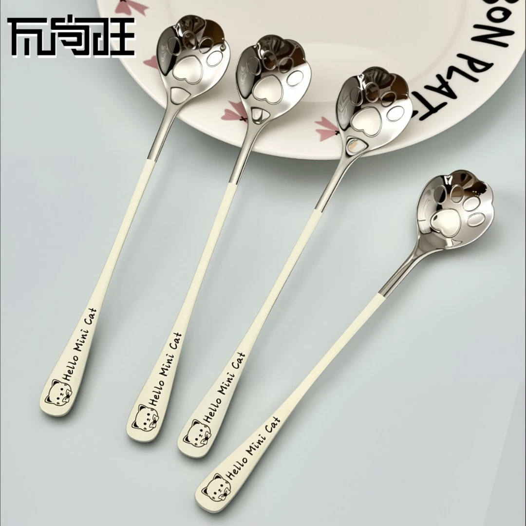 瓦尚旺创意不锈钢304猫爪勺可爱家用咖啡搅拌蛋糕勺冲泡饮品搅拌
