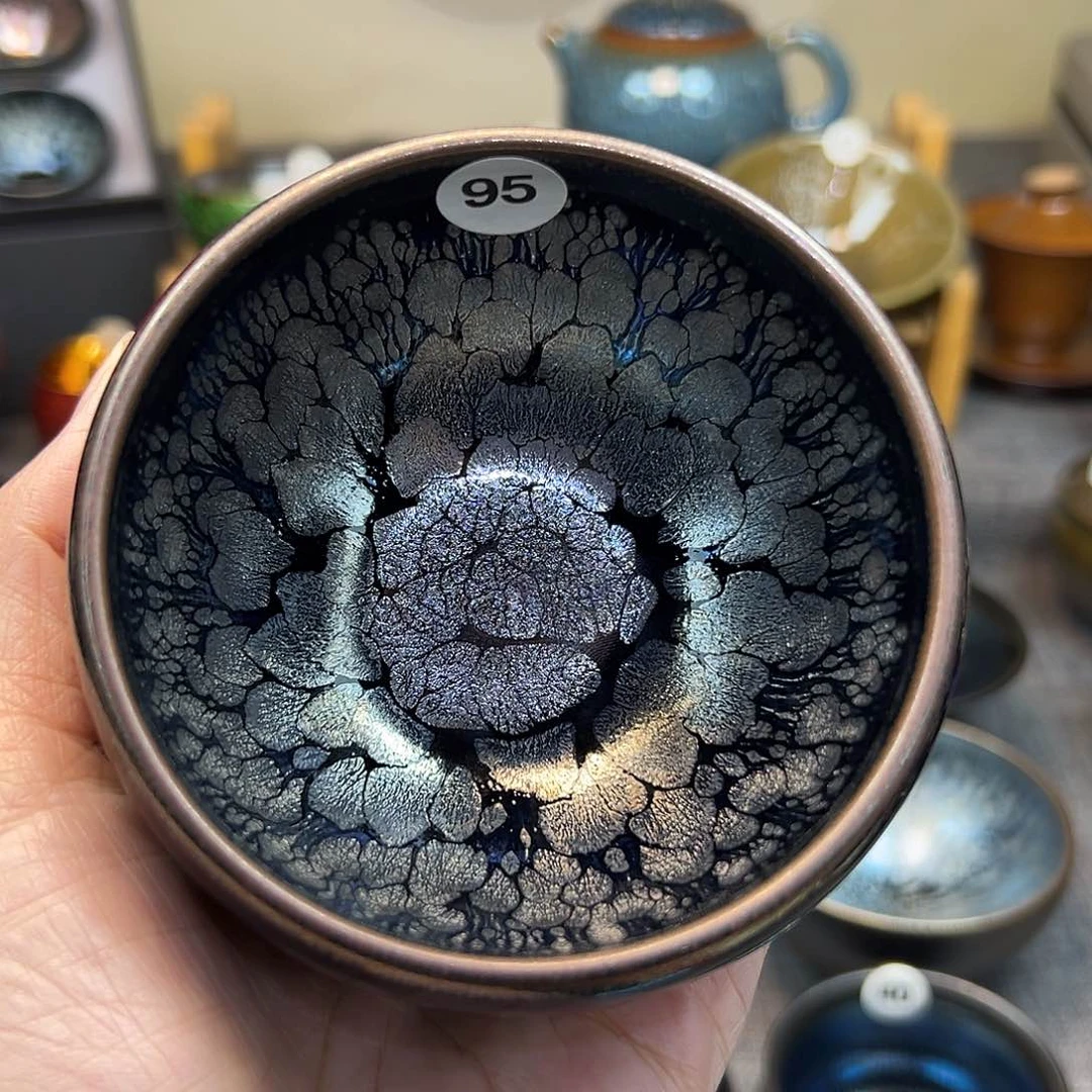 茶盏黑牡丹釉滴手工