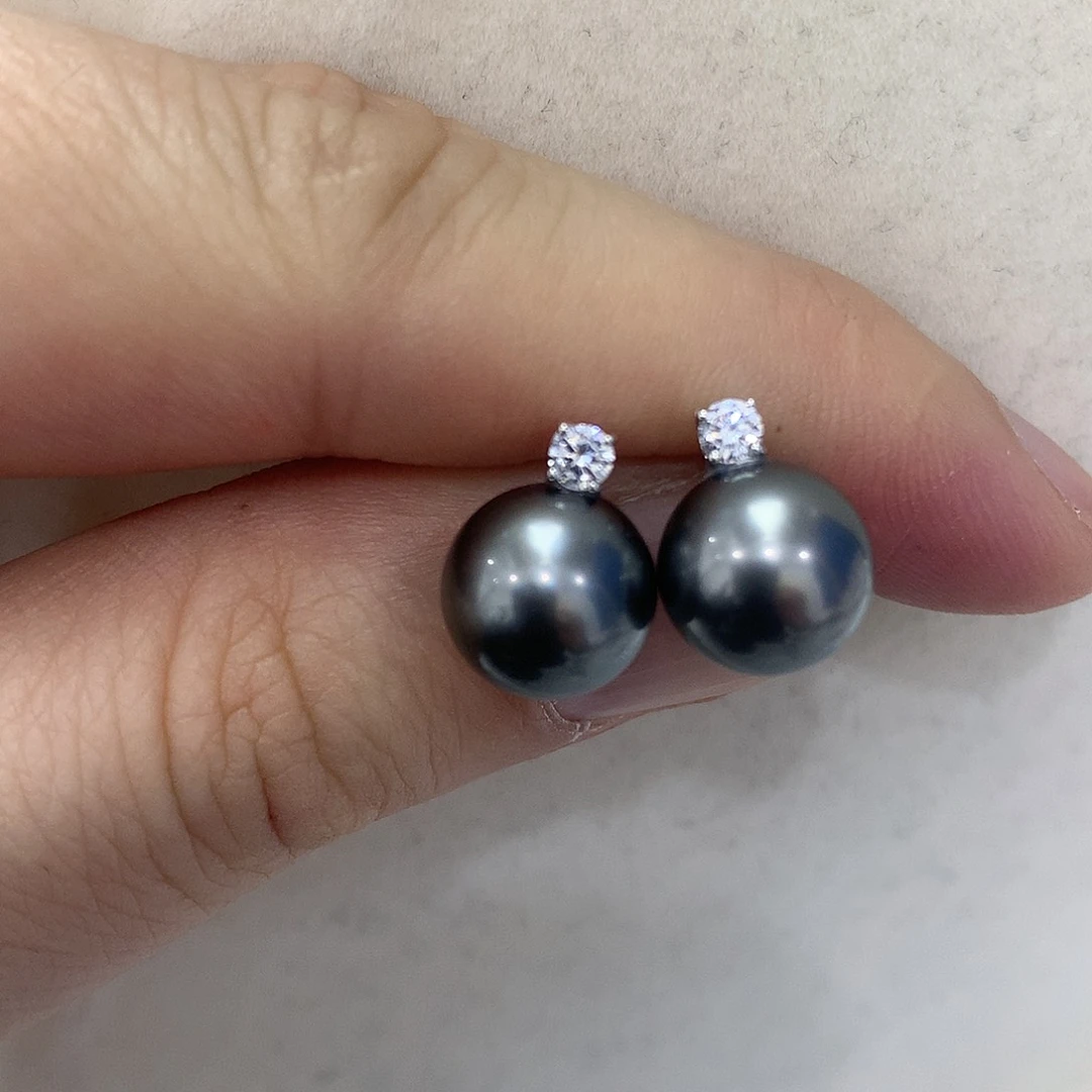 海水珍珠耳饰18K金镶嵌大溪地王妃耳钉10