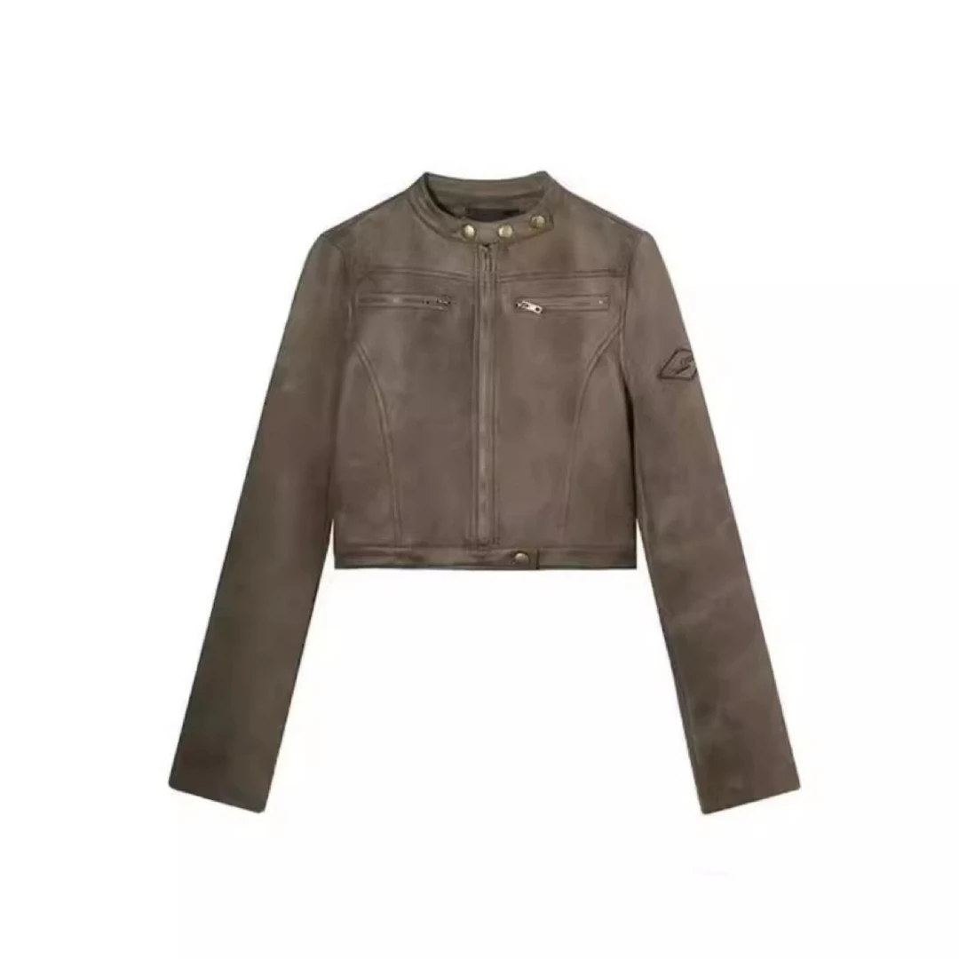 燎原岛【大女主】大码秋季立领短款皮衣甜酷风PU夹克女士秋冬修身