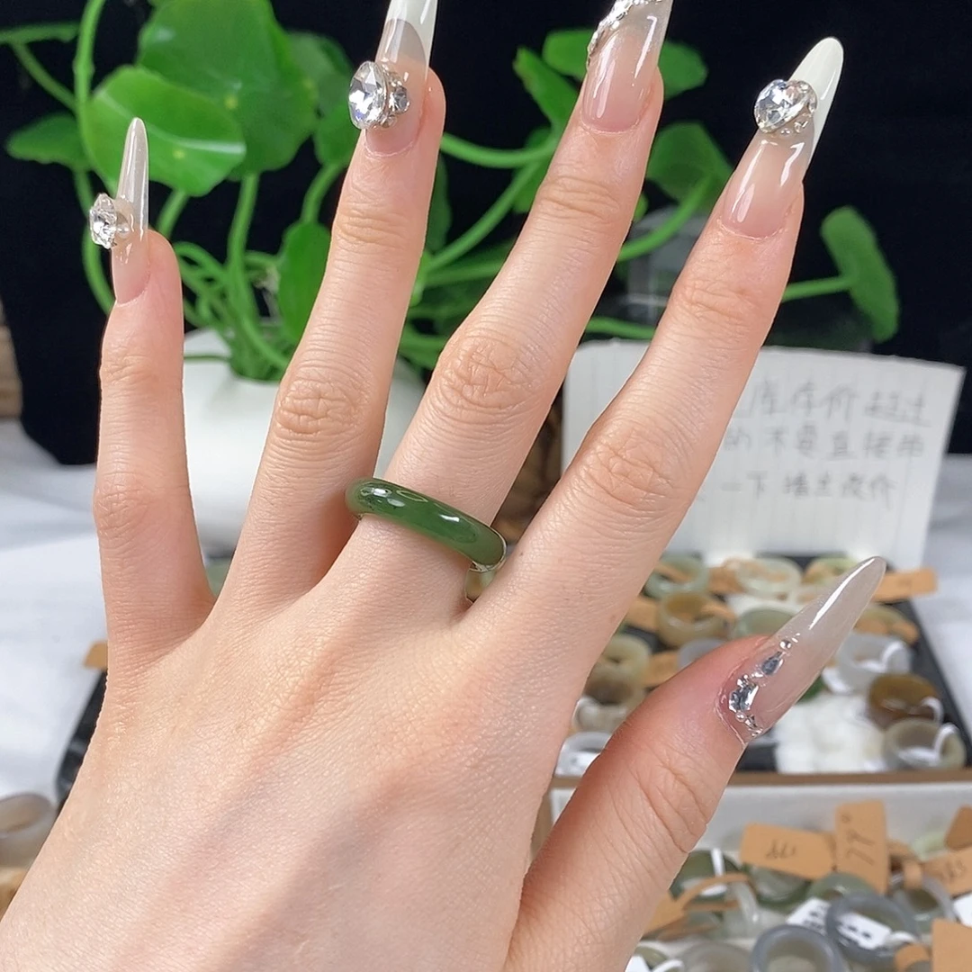 和田玉戒指未镶嵌z134碧玉圆条16.3