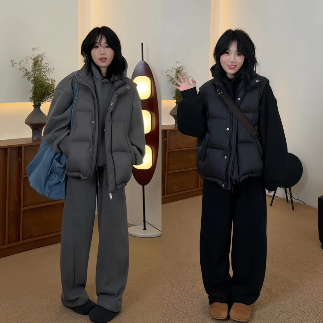 重磅男士百搭纯色叠穿时尚气质高级感加绒袋鼠连帽卫衣品质套装