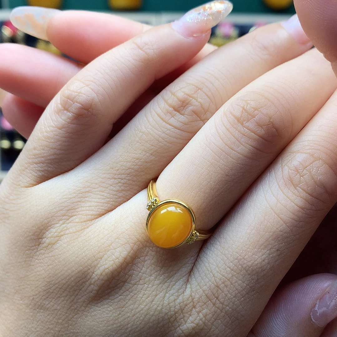 蜜蜡银S925镶嵌戒指戒指