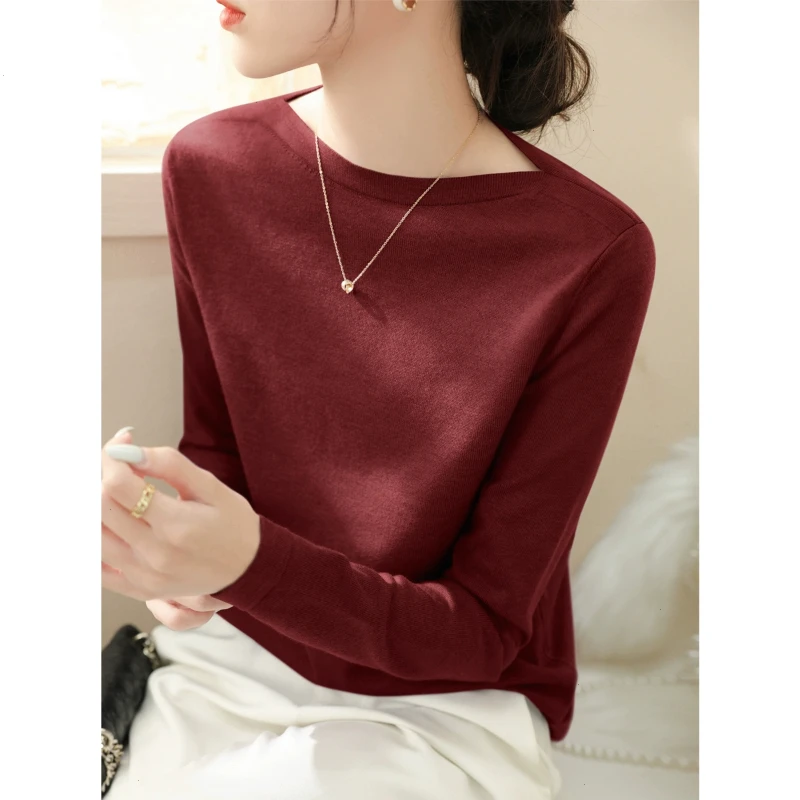 新款时尚套头显瘦针织衫女2025年秋季法式一字领内搭百搭长袖打底