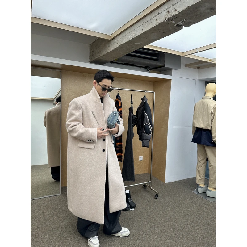 威廉威【破旧立新】短毛绒感拉链小枪驳领阔型羊毛呢大衣C702