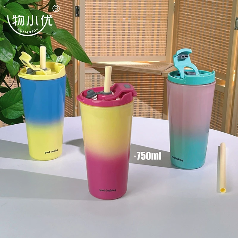 创意网红咖啡杯直饮杯吸管高颜值简约竹节杯办公室带盖大号玻璃杯