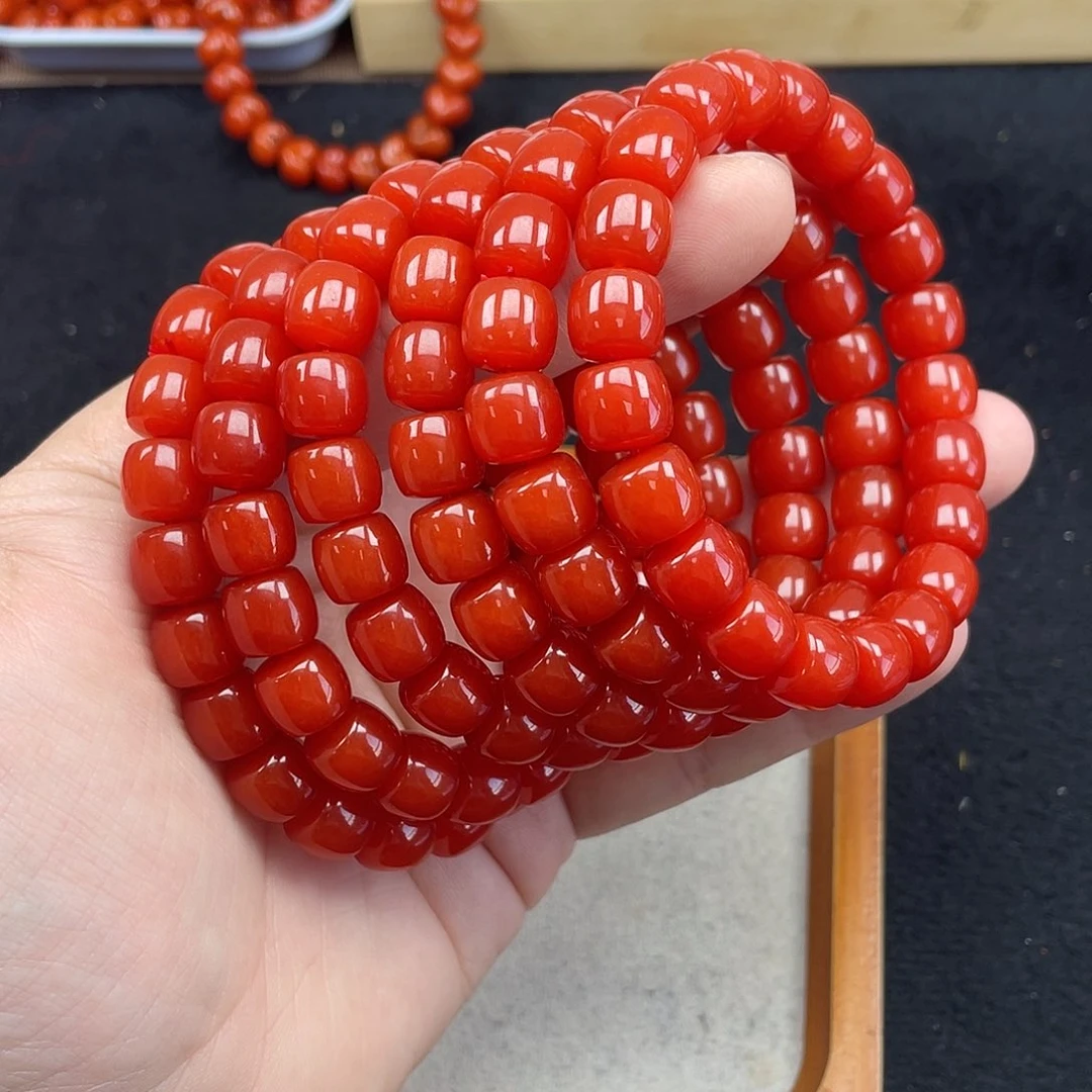 未镶嵌5号保山锦红亮光卡10直切手链南红玛瑙