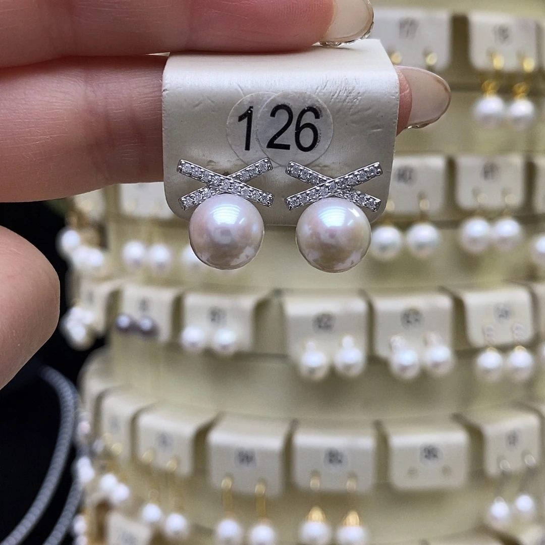 耳饰银S925镶嵌淡水珍珠