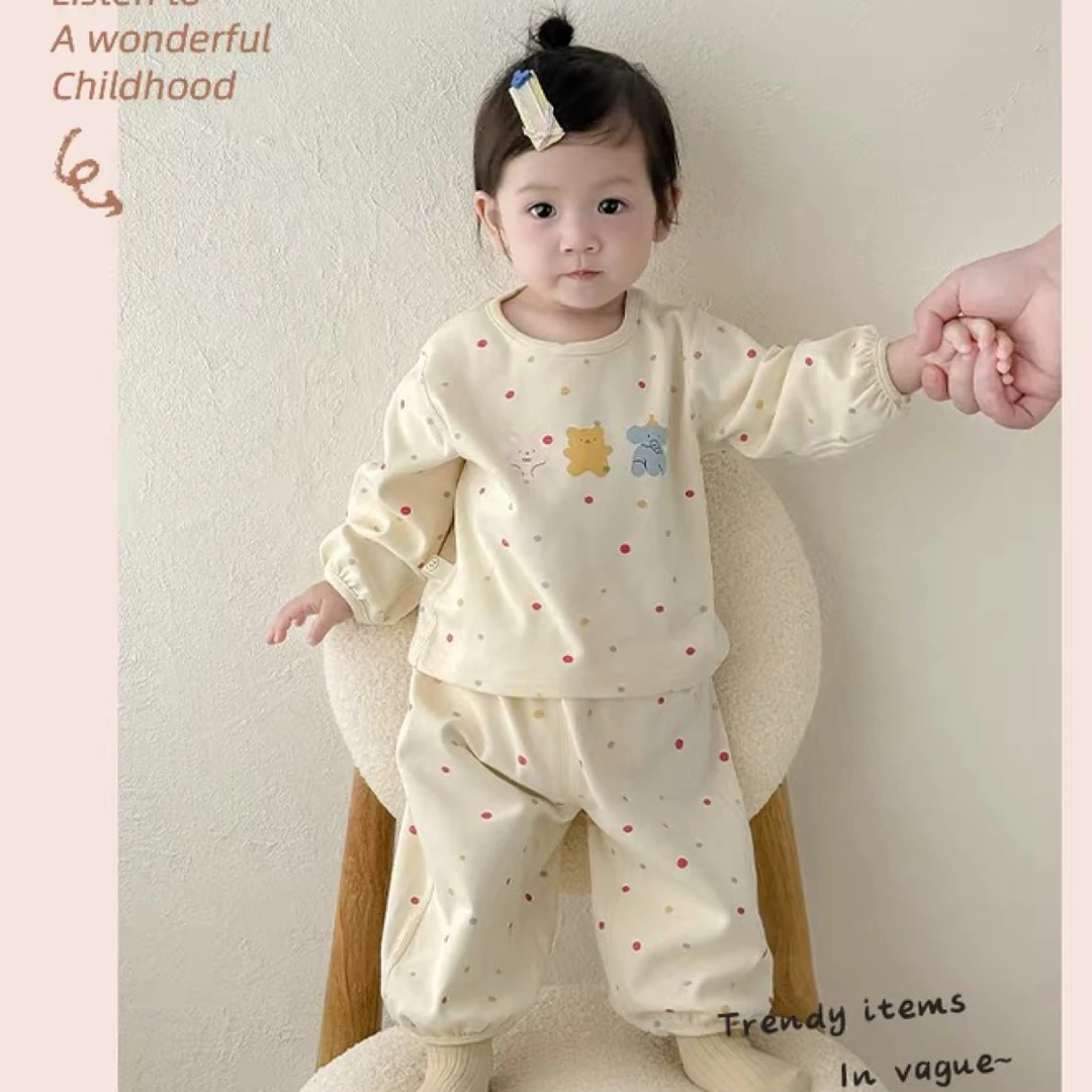 小月龄女宝宝秋装分体套装2025新款韩系洋气女小童可爱卡通两件套