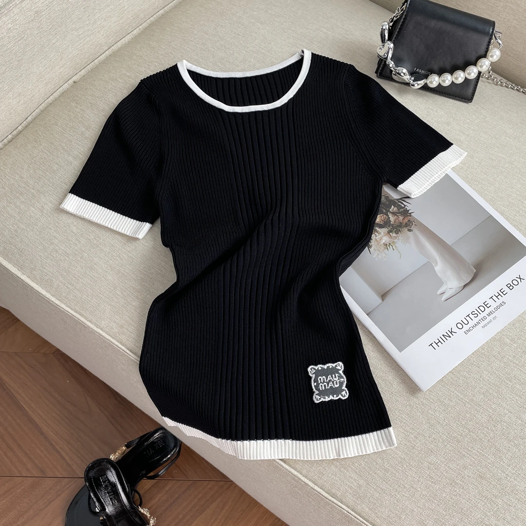 2025夏季新款休闲百搭字母刺绣条纹针织衫上衣女MAU1070