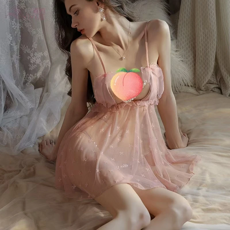 【80-160】性感吊带睡衣女蕾丝结木耳花边裙纯欲深V情趣内衣