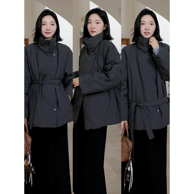 郭九九呢 羽绒服90白鸭绒简约大翻领宽松外套a字半身裙G924R20682