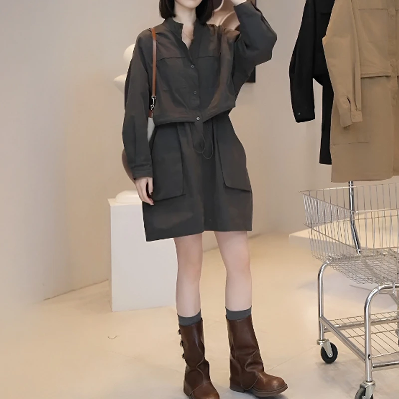 欧货时尚休闲假两件工装连衣裙女2025新款韩版女款假两件连衣裙