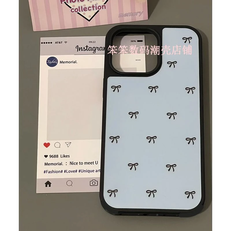 蓝色蝴蝶结iPhone16手机壳适用苹果11/12/13/14/15简约网红防摔日