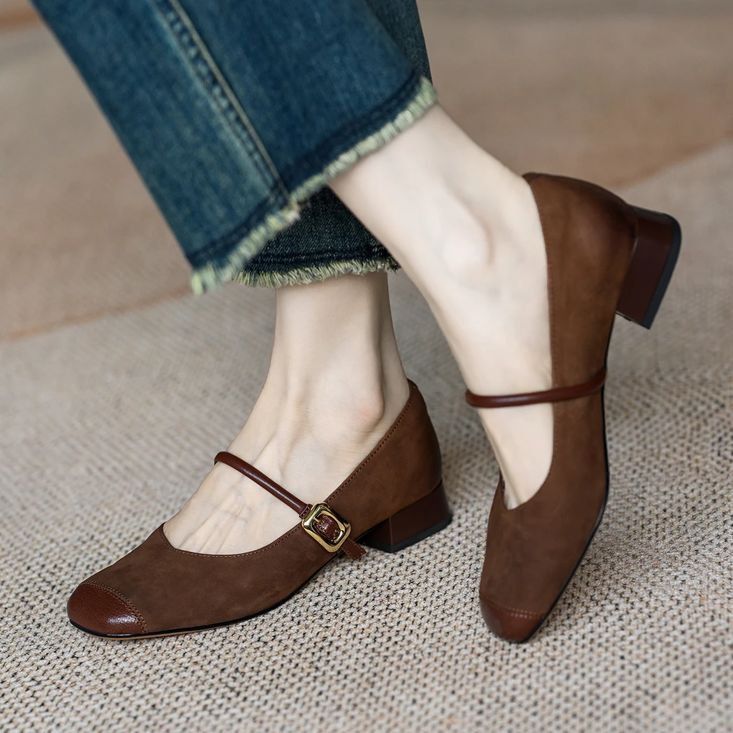 蜻蜒高级感真皮新款女鞋玛丽珍2025春秋软皮复古圆头粗跟浅口单鞋