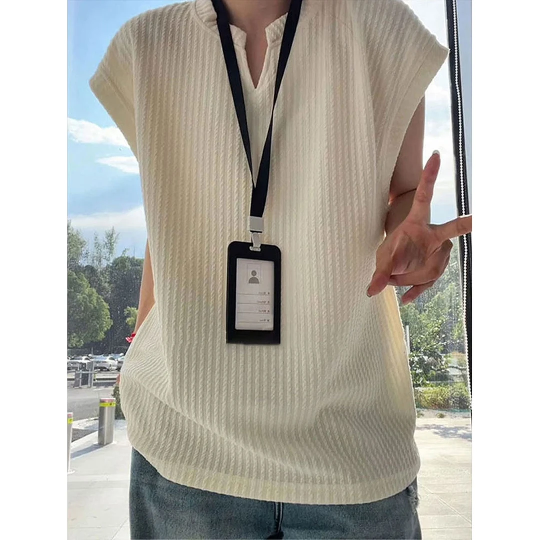 白色肌理感V领背心男女夏季薄款运动无袖T恤美式cleanfit坎肩汗衫