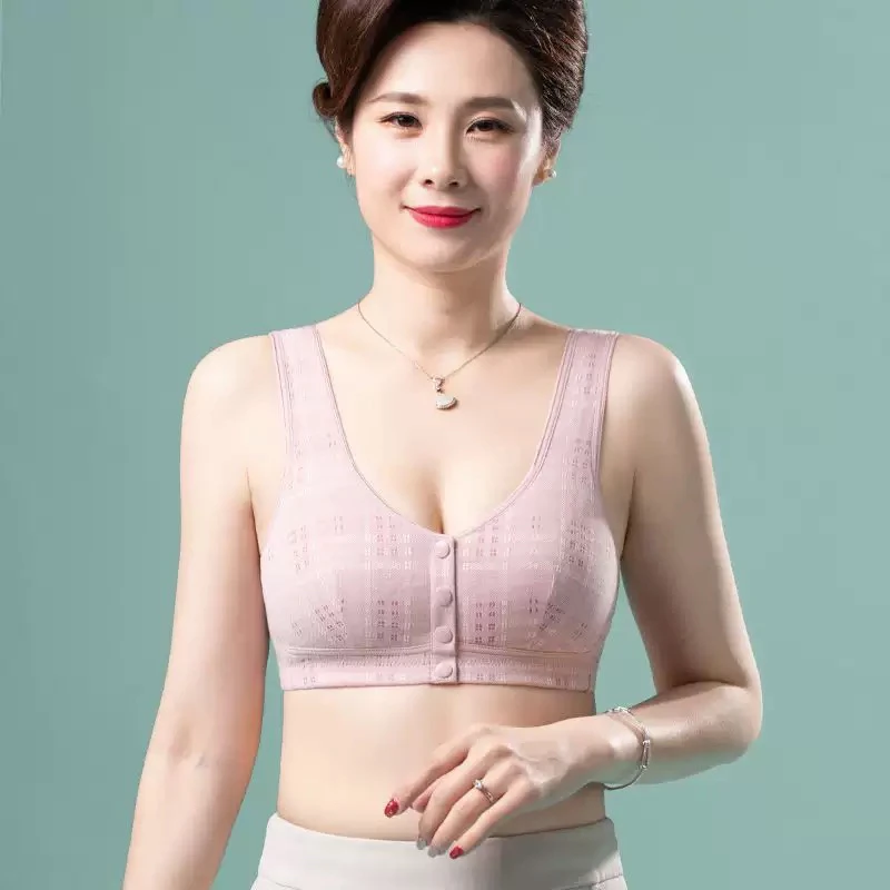 莫代尔棉妈妈前开扣背心内衣文胸前扣超好穿超大码2件装