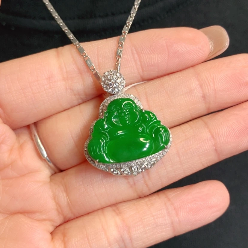 【闪购商品】颈饰18K金镶嵌翡翠佛公