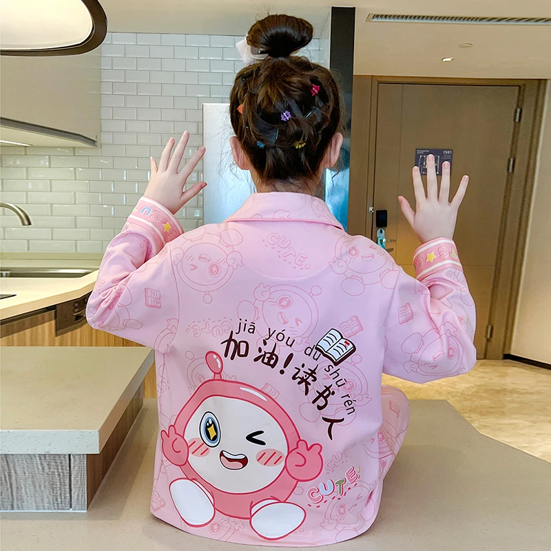 儿童睡衣春秋棉质翻领长袖小女孩公主风可爱家居服薄款中大童套装