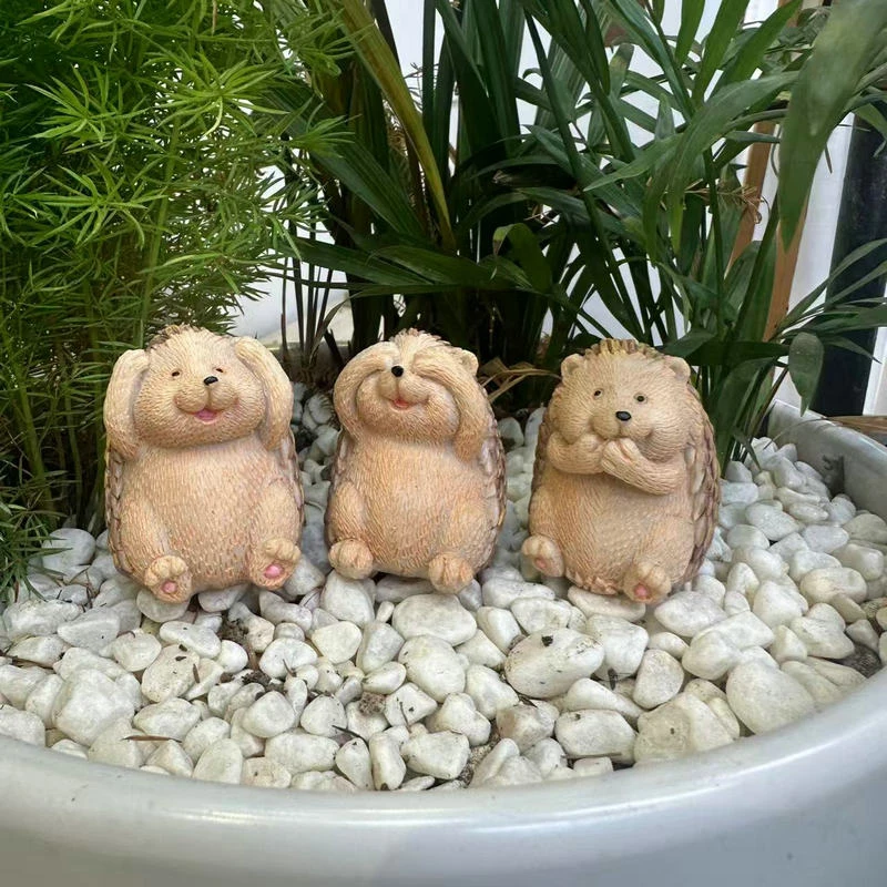 可爱三只刺猬树脂摆件