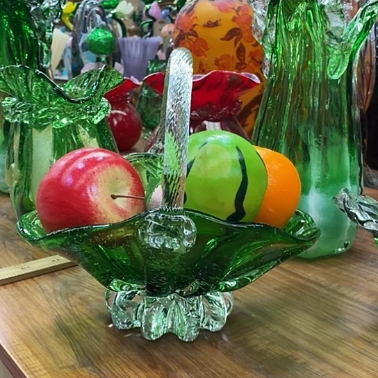 琉璃夜光提篮高22厘米宽20厘米花瓶