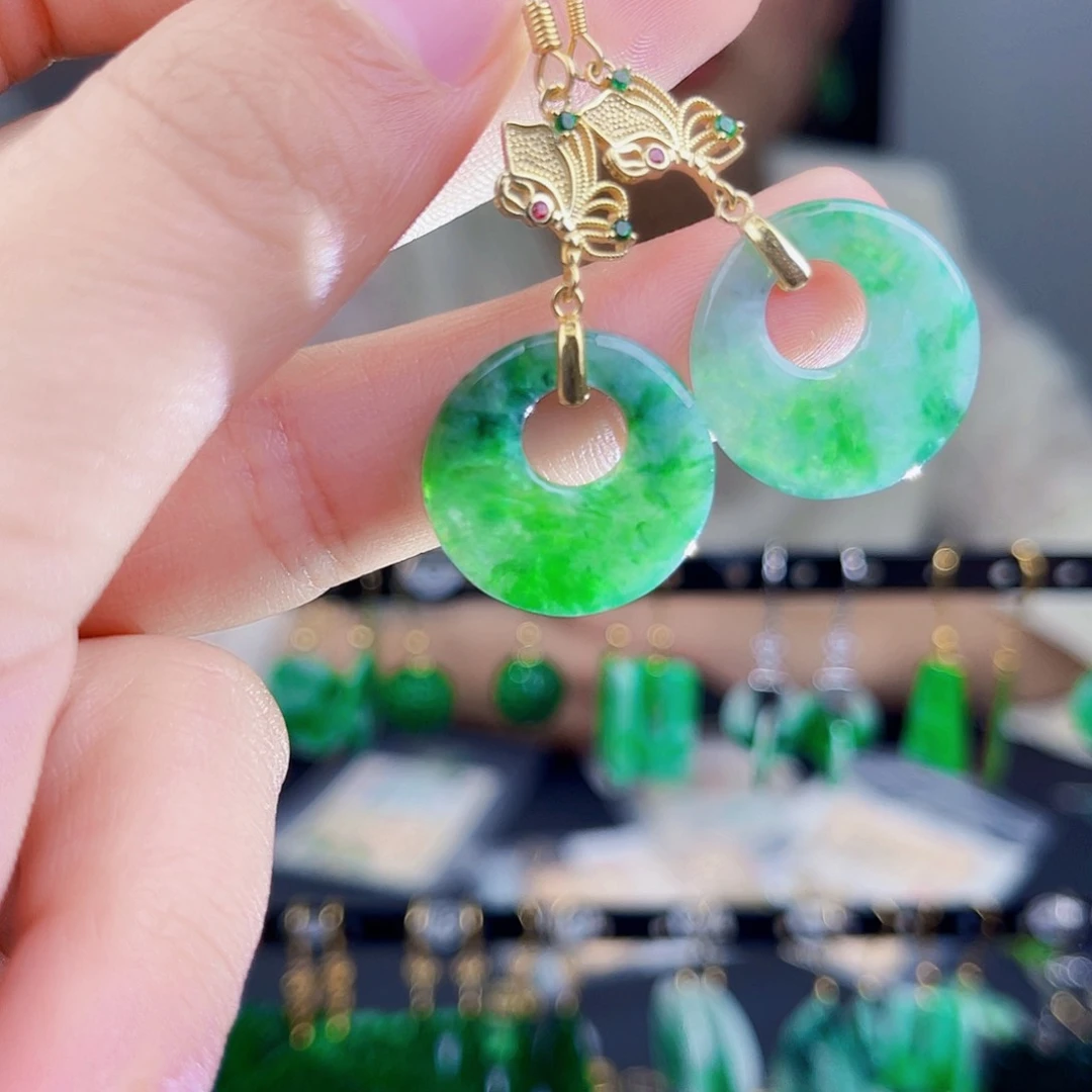 翡翠银S925镶嵌耳饰饰品