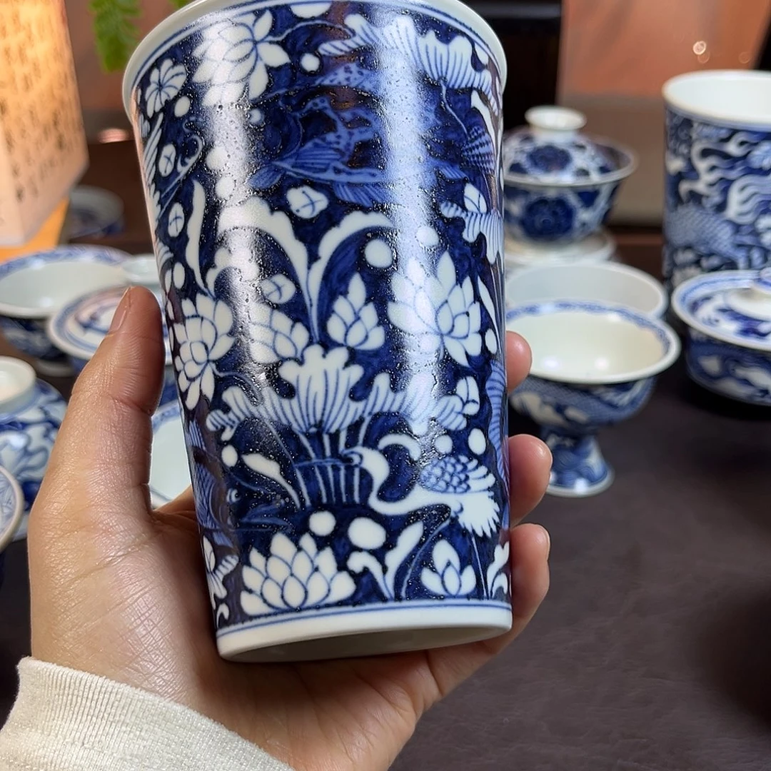 乡***思朝岚夕霞仿至正元青花原矿釉烧制全手绘主人杯微瑕