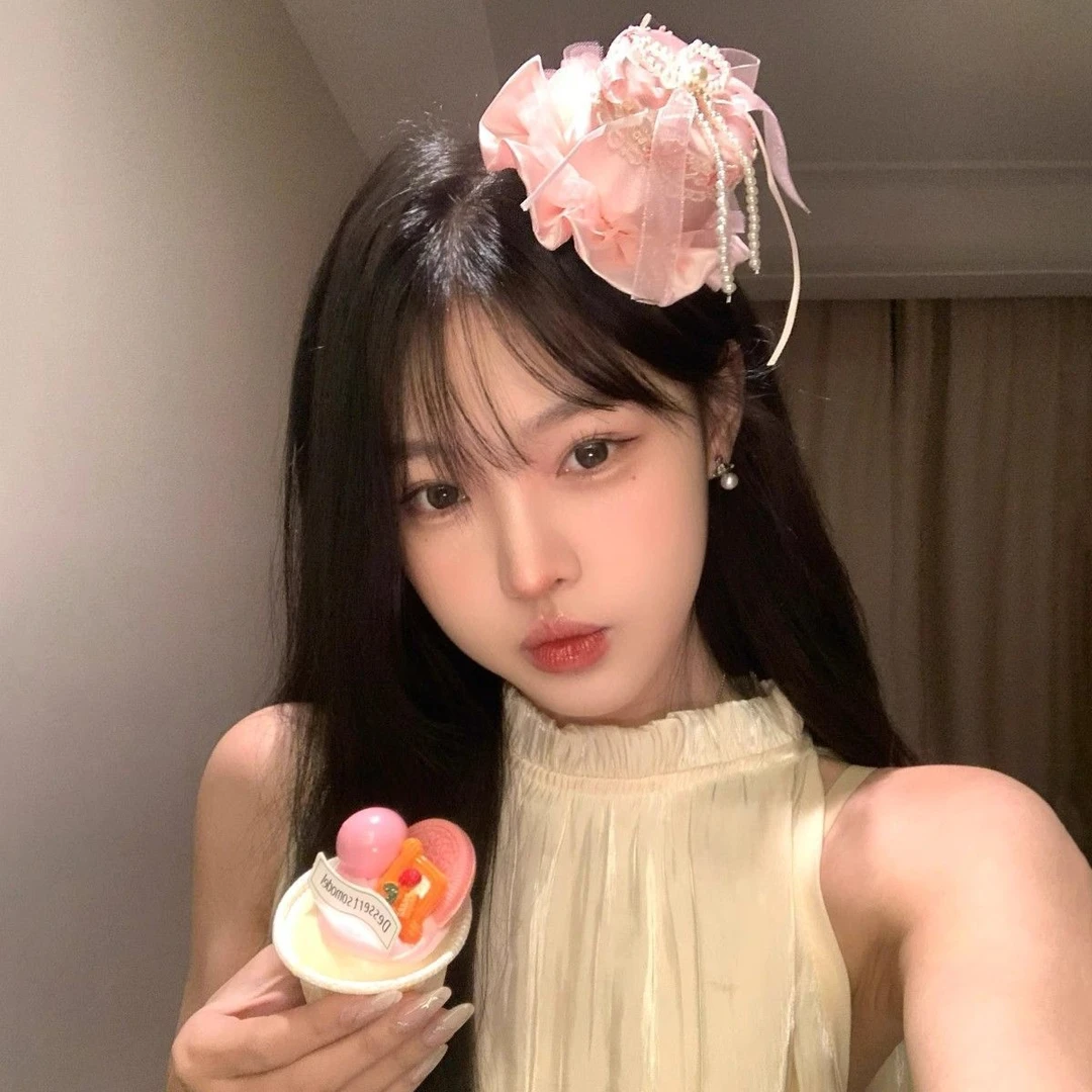 粉色小蛋糕生日头饰珍珠蝴蝶结可爱少女生日帽发夹氛围感拍照发饰