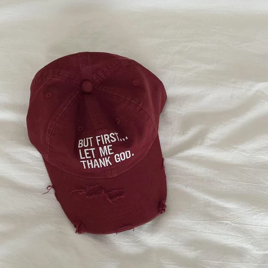 美式复古做旧破洞棒球帽女夏季遮阳字母刺绣百搭显脸小鸭舌帽男士