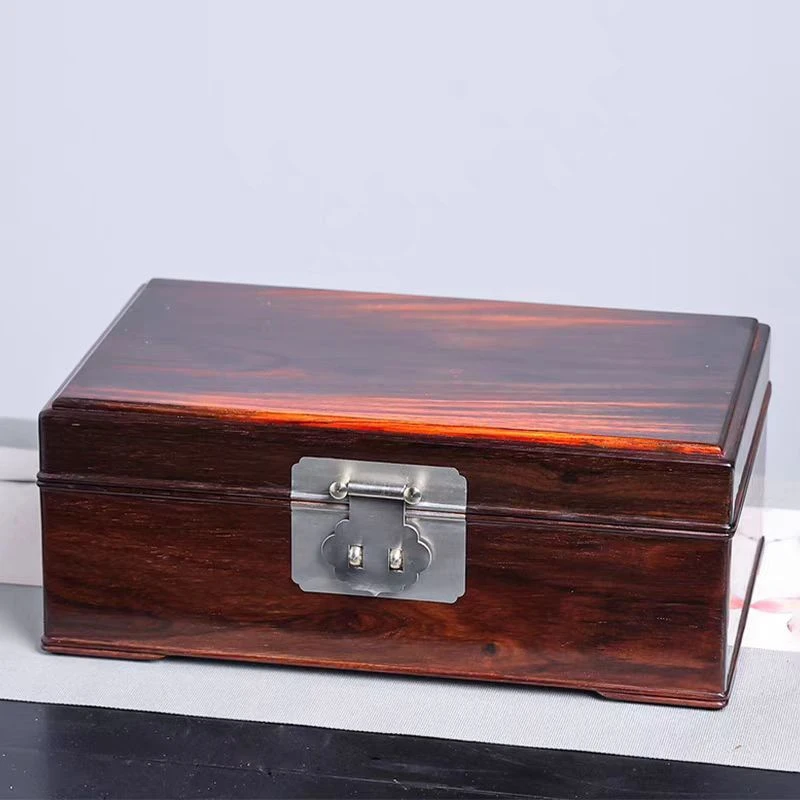 【木上】大红酸枝交趾黄檀-(中)沉铜百宝箱30*16*12-文玩收纳首饰盒