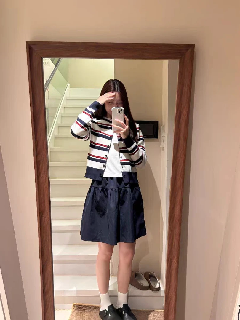 2025春季新款撞色条纹针织开衫毛衣女别致韩系小个子穿搭外套上衣