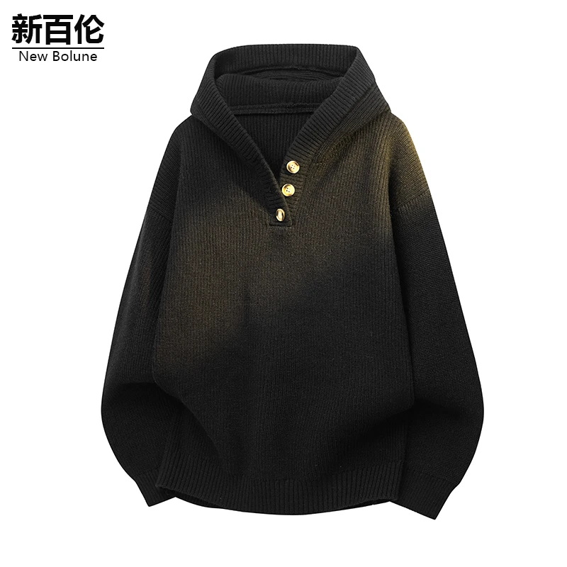 新百伦/NEW BOLUNE美式连帽毛衣男款秋冬季慵懒风休闲宽松针织衫