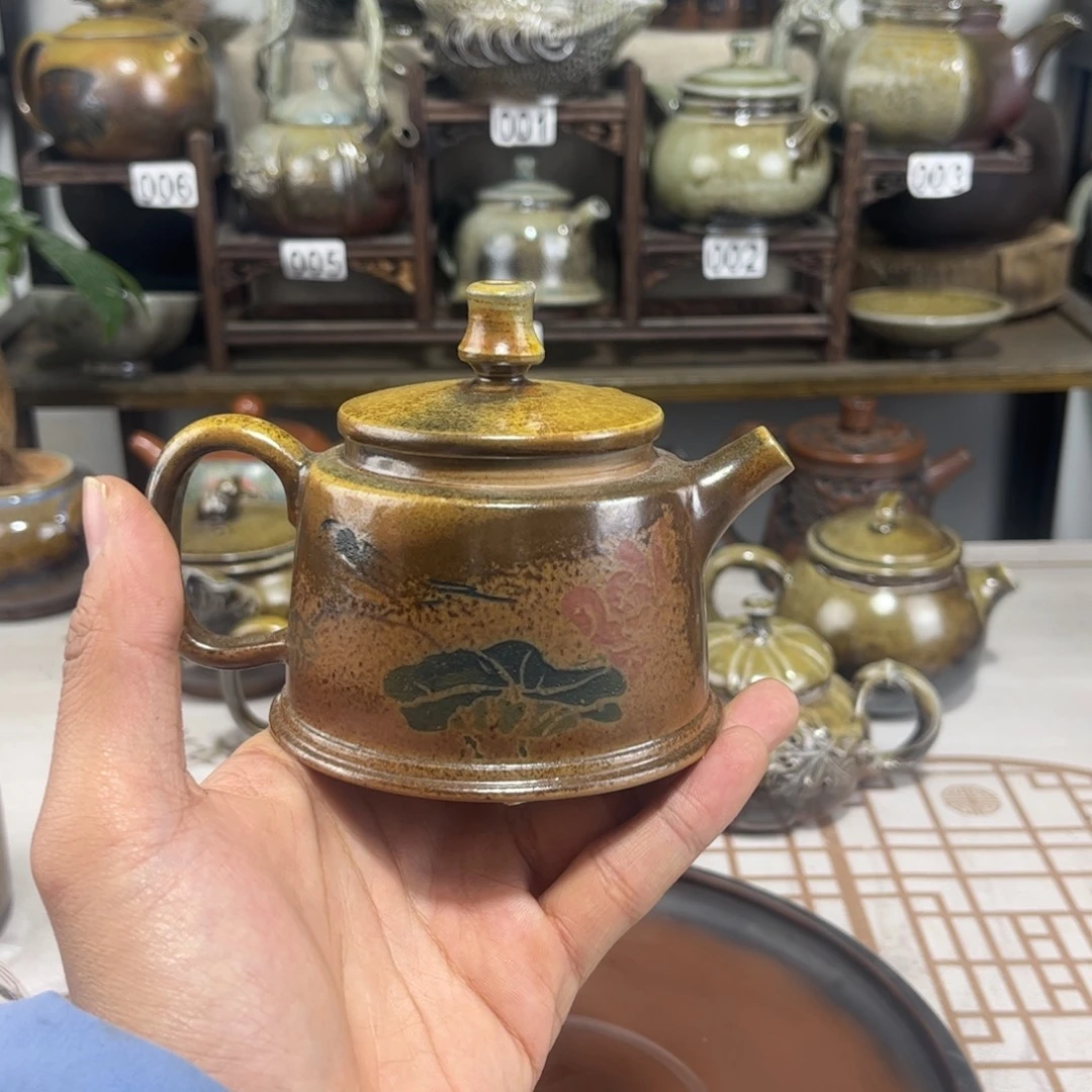 160cc白泥柴烧彩填德钟壶