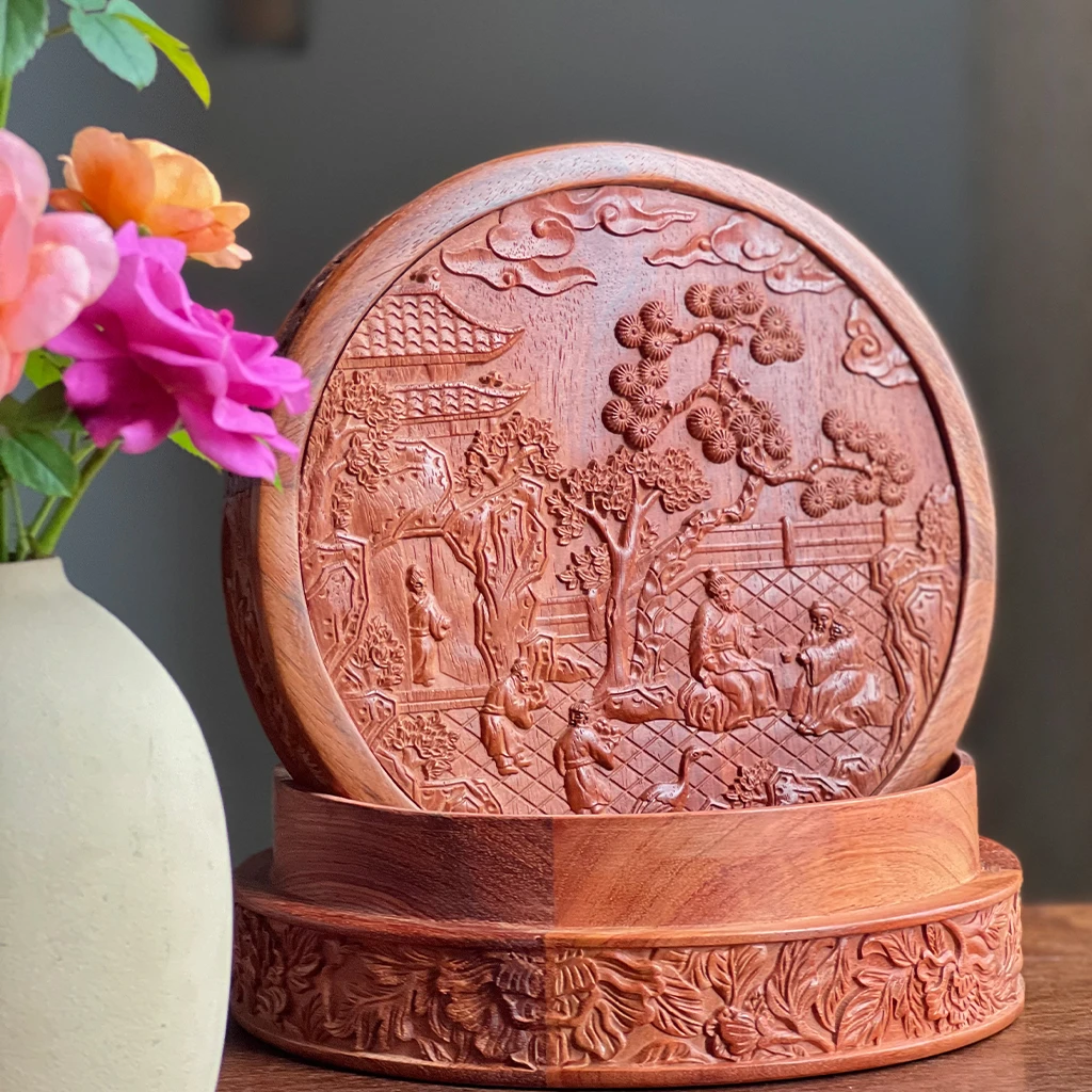 DZ1061M38 高士图圆盒收纳盒   缅甸花梨木 直径185×65mm