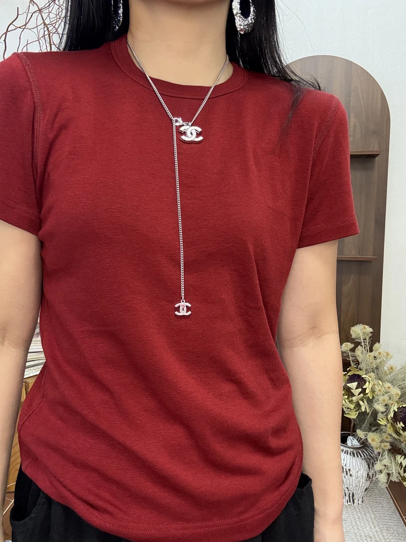 （大红大紫）简约暗红色圆领修身短袖T恤衫休闲