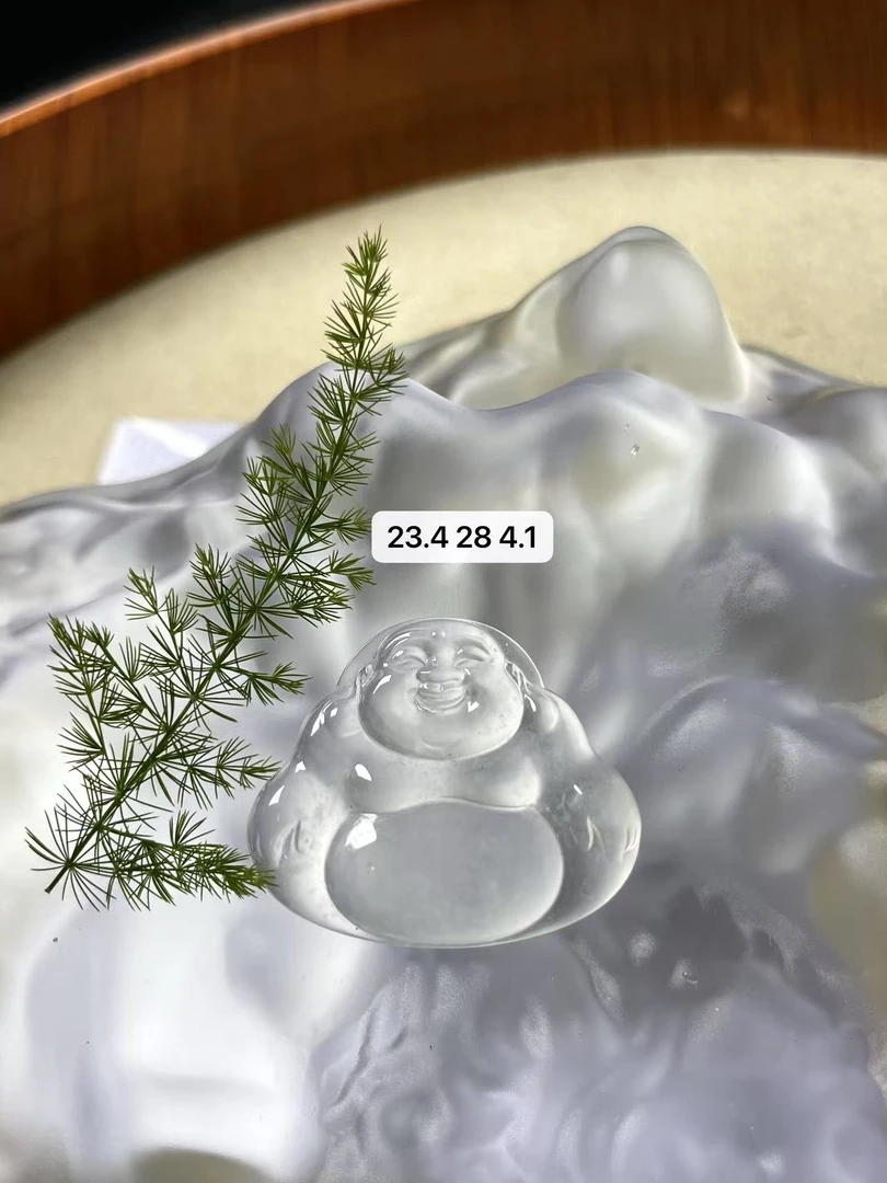天然a货缅甸翡翠玻璃底白冰素衣佛公吊坠