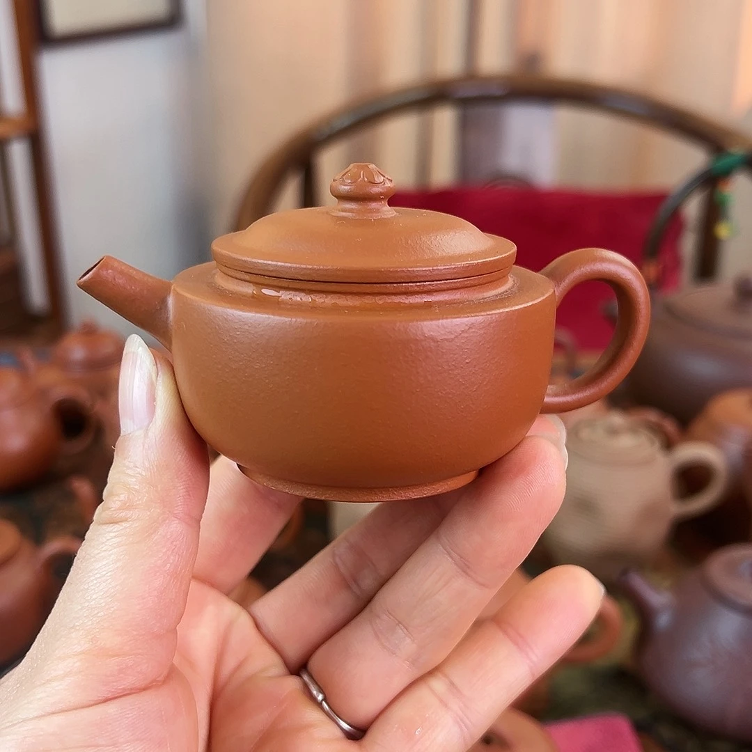 紫砂茶壶精品 扁德钟 生砂朱泥 110cc